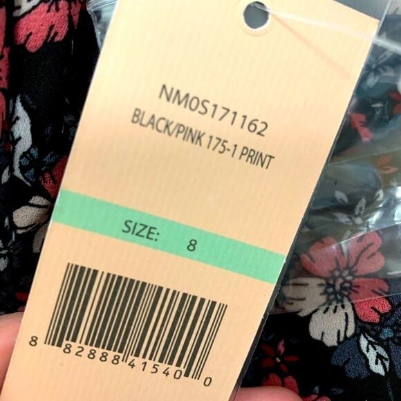 NWT Nanette Lepore Black Pink Ditsy Floral Smocked Neck Midi Dress 8 Hi-Low Hem - Picture 10 of 13